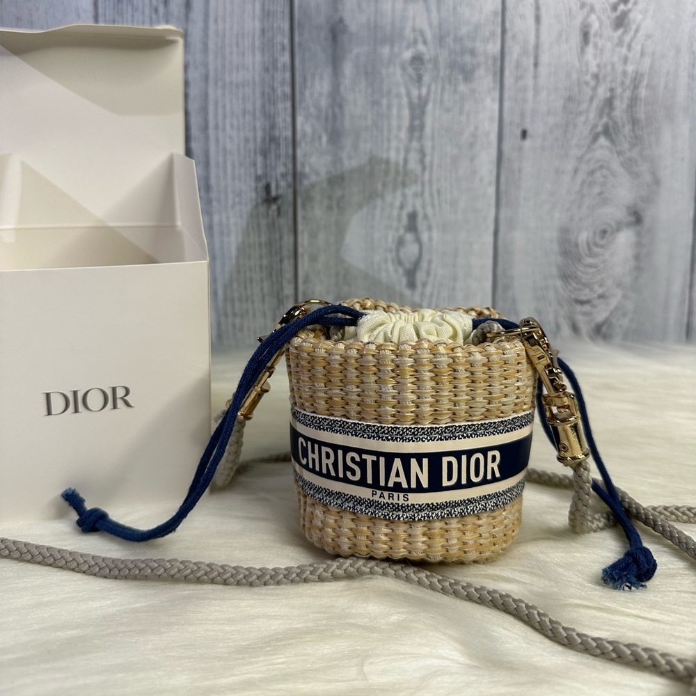DIOR rattan mini bucket crossbody bag